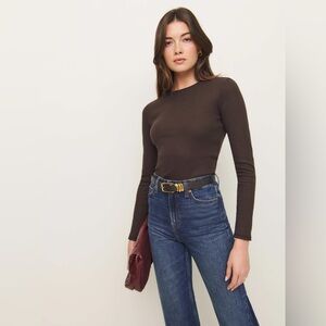 Reformation Brown Davy Long Sleeve Crewneck Tee Size Small